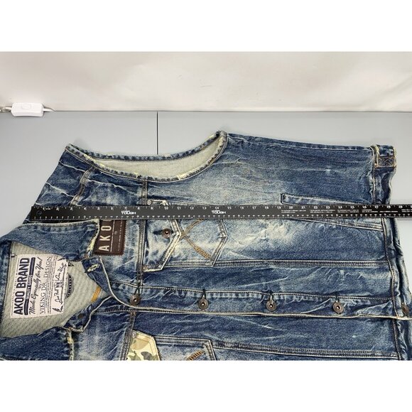 Akoo Brand Jean Vest Denim Camo Distressed Biker Hip Hop Streetwear Mens 3XL - Picture 9 of 10